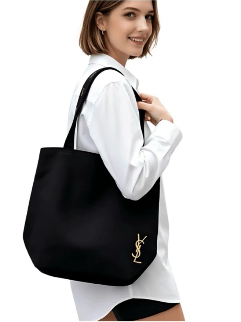 Yves Saint Laurent Beauty Black Tote with Gold Logo New - Picture 3 of 6